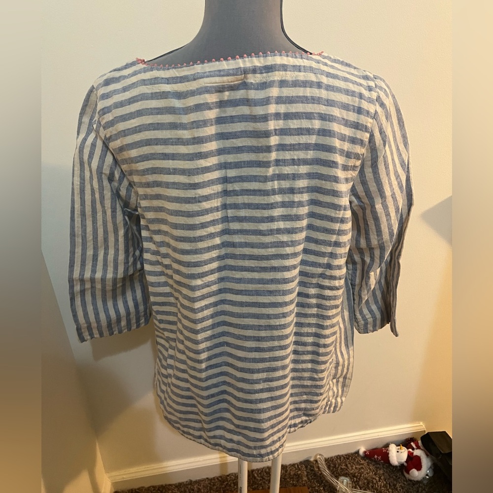 Striped Blue and White Top with Floral Embroidery - Picture 4 of 4
